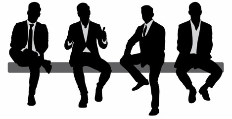 set of vector silhouettes of sitting men