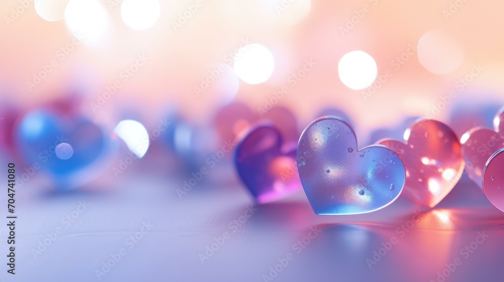 Poster many small hearts are scattered on a table. generative ai.