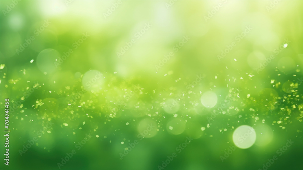 Aufkleber an abstract soft green bokeh background with floating light particles creating a dreamy atmosphere.