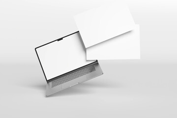 Laptop with transparent screen. tilted laptop Laptop mockup.