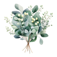 Watercolor vector bouquet with green eucalyptus leaves and branches 