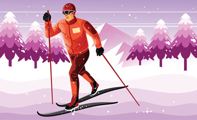 Cross Country Skiing Illustration