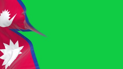 Close-up of Nepal National flag waving in the wind on green screen