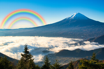 新道峠より朝の雲海と富士山