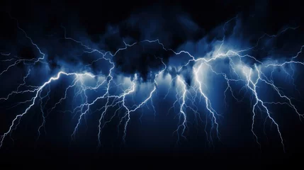 Foto op Canvas A powerful electrical storm lights up the night sky with multiple lightning bolts, emanating a sense of nature's raw energy. © tashechka