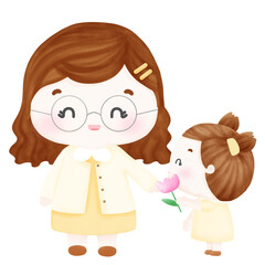 A girl gave her mother flowers.