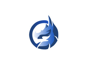 Dragon logo template with blue and white color style

