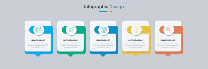 Business infographic design template with icons and 5 options or steps. Can be used for workflow, presentation, etc. Vector illustration