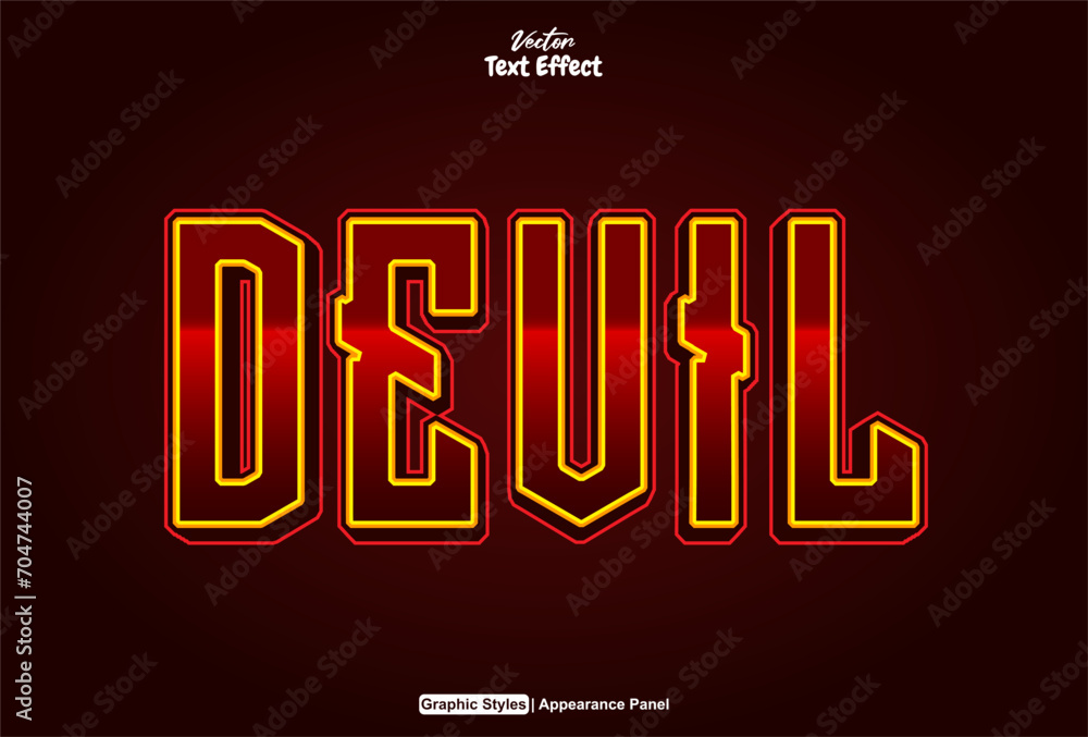 Poster devil text effect with red graphic style and editable.