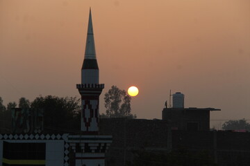Naklejka premium Beautiful Landscapes of Punjab Pakistan , Sunset and Fog in winters