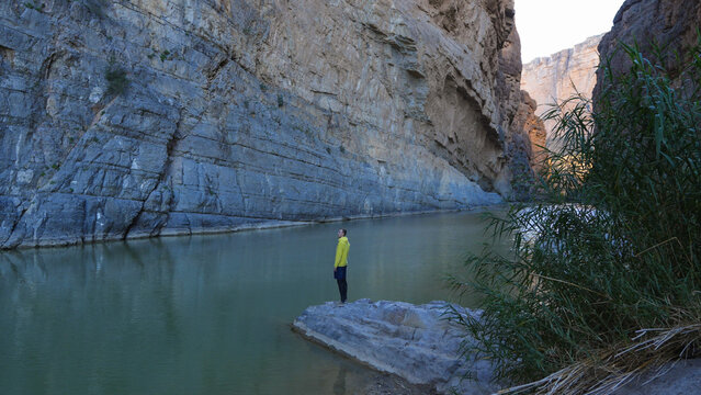 Hiker in Santa Elena Canyon at Big Bend National Park, Texas