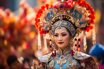 Obraz premium Unidentified people in traditional costume at the annual Yee Peng festival in Chiang Mai, Thailand.