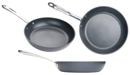 Frying pan. Ceramic nonstick pan with stainless steel handle. Fry pan for cooking. Gray ceramic...