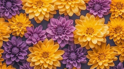 Background of a mix of purple and yellow chrysanthemum flowers - obrazy, fototapety, plakaty