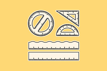 set of rulers stationery doodle style illustration for education and back school