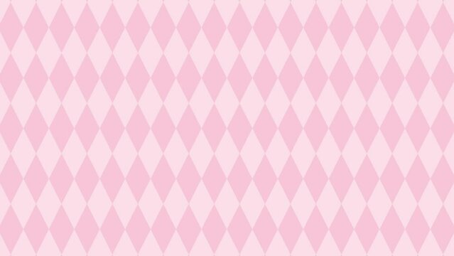 赤いハートが一回転する動画　ピンクのダイヤ柄背景