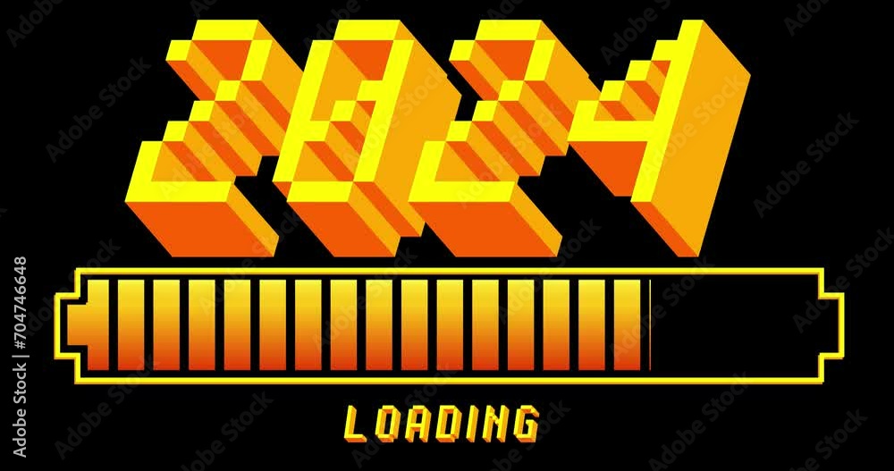 Poster number 2024 with loading, downloading, uploading bar indicator. download, upload on computer screen.