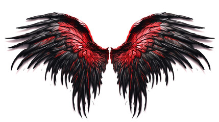 Red Black evil wings feather bird wings isolated on white background Generated by Ai