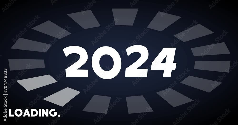 Poster number 2024 with loading, downloading, uploading bar indicator. download, upload on computer screen.