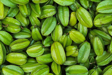Green Carambola or star fruits  close-up view 