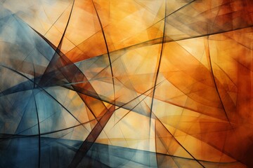 abstract orange and blue background in the style of cubism expressionism surrealism. complex colorful shapes and lines muddled as art creativity  flow confusion  inspiration concept. - obrazy, fototapety, plakaty