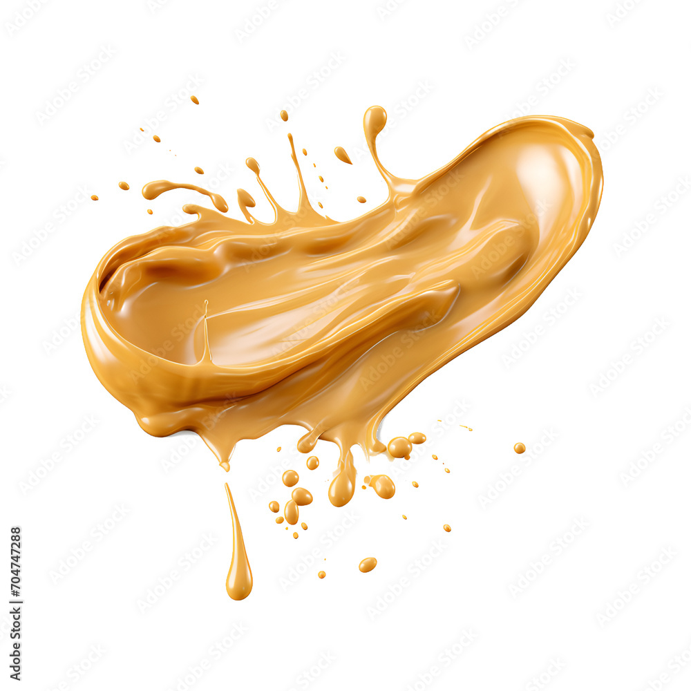 Wall mural splash peanut butter with peanut seeds isolated on transparent background cutout , generative ai