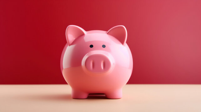 Pink piggy bank with a beaming smile,  a symbol of investment success