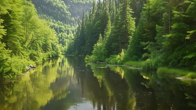 Bright green forests and calm waters