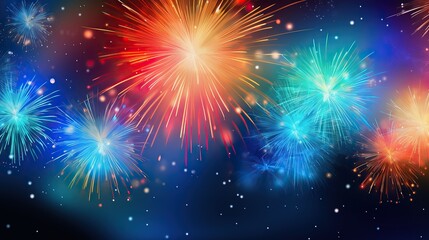 HAPPY NEW YEAR - New Year's Eve 2024 - Colorful fireworks and sparkling sparklers in the dark night sky