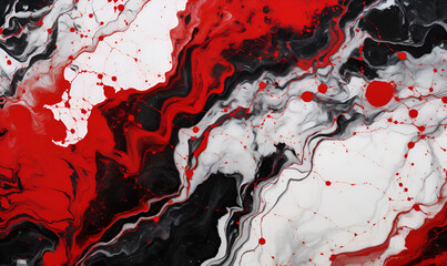 Red and White marble textured background Abstract marble with acrylic paints of red white and black colors is painted with waves texture.AI Generative

