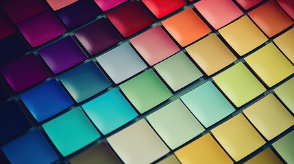Color palette, swatches of different colors with brush and roller, paint sample catalog guide