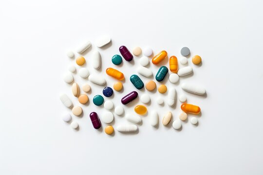 pills and capsules on white background