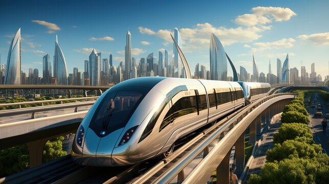 futuristic city maglev train transportation