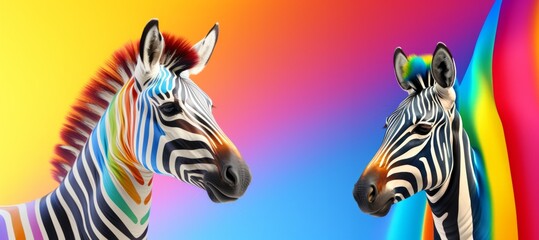 Fototapeta na wymiar A pair of zebras stand together, depicted in a vibrant and stylized digital art piece.