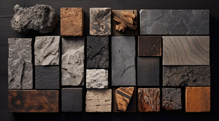 Textured Stone and Wood Tiles Pattern - obrazy, fototapety, plakaty