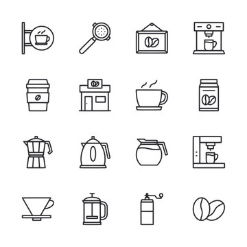 Set of Coffee Shop icon for web app simple line design