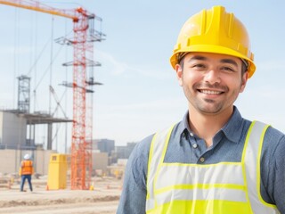 Construction Worker Wearing Safety Helmet with a Radiant Smile