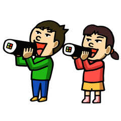恵方巻を食べる子ども　イラスト