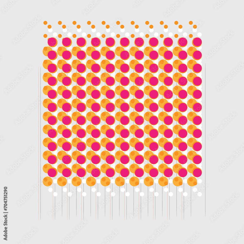 Poster abstract illustration on a gray background and with rows of orange-red circles.