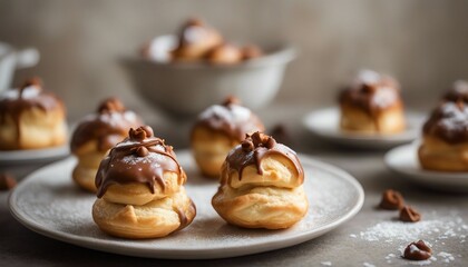 Profiteroles with chocolate glaze and nuts