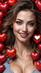 Fototapeta na wymiar celebration for Valentine's Day with beautiful young woman holds a red heart in her hands.