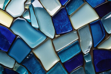 Abstract glass shapes in a textured geometric mosaic pattern