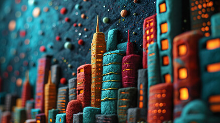 Obraz premium Needle felt yarn clay neon Cyberpunk night city 