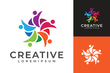 Creative people community circle logo, symbol of social group and teamwork