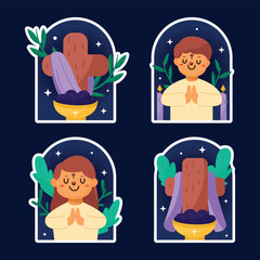 Hand Drawn Ash Wednesday Sticker Set