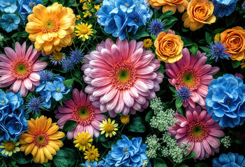 Colorful bouquet of fresh flowers, generative ai