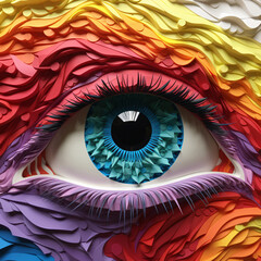 Colorful dreamlike abstract paper-cut style eyes
