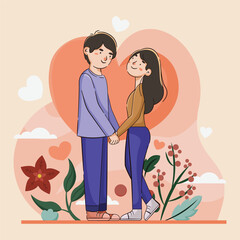 Beautiful Couple in Valentine Day Illustration