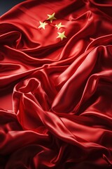 Obraz premium Red Chinese flag made of silk with five stars