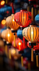 A row of red chinese lanterns   bokeh ,New Year Celebration, Chinese New year, Chinese New year Celebratin - obrazy, fototapety, plakaty